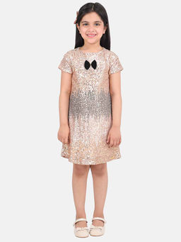 One Friday - Fashion Casual Girls Polyester Embellished Beige Dress