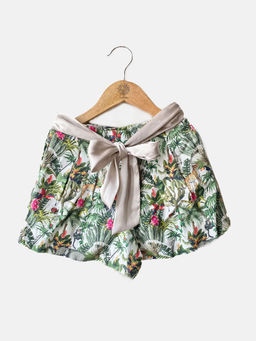 One Friday - Fashion Casual Girls Cotton Printed Light Green Shorts