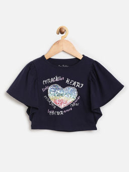 One Friday - Fashion Casual Girls Cotton Printed Navy Blue Tops