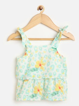 One Friday - Fashion Casual Girls Polyester Printed Light Green Tops