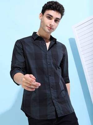 Buy HIGHLANDER Cotton Checks Black Shirt (L)
