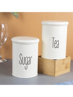 Voncasa - Tea & Sugar Jars Set of 2 White Each 900 ml