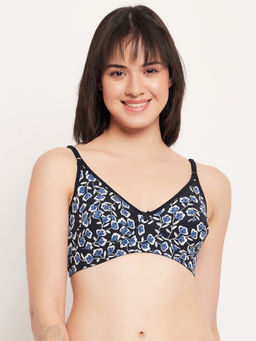 Clovia - Cotton Spandex Printed Non-Padded Full Cup Wire Free Everyday Bra - Dark Blue