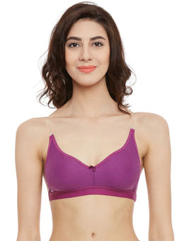 Clovia - Cotton Rich Solid Non-Padded Full Cup Wire Free T-shirt Bra - Dark Purple