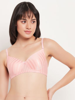 Clovia - Polyamide Printed Padded Full Cup Wire Free T-shirt Bra - Light Pink
