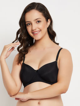 Clovia - Polyamide Solid Padded Full Cup Wire Free T-shirt Bra - Black