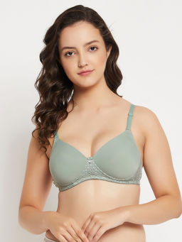 Clovia - Polyamide Solid Padded Full Cup Wire Free T-shirt Bra - Light Green