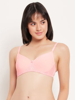 Clovia - Polyamide Solid Padded Full Cup Wire Free T-shirt Bra - Peach