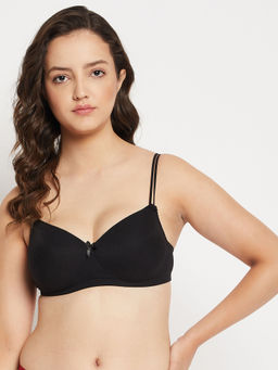 Clovia - Polyamide Printed Padded Full Cup Wire Free T-shirt Bra - Black