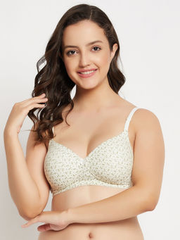 Clovia - Polyamide Printed Padded Full Cup Wire Free T-shirt Bra - Light Yellow