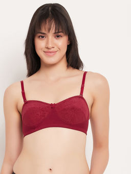 Clovia - Non-padded Non-wired Full Cup Multiway Balconette Bra In Maroon - Cotton