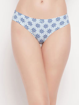 Clovia - Low Waist Printed Bikini Panty In Powder Blue With Inner Elastic - Cotton