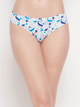 Clovia - Low Waist Dolphin Print Bikini Panty In White With Inner Elastic - Cotton