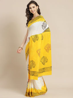 Juniper - Mustard Cotton Mulmul Bagru Hand Block Saree With Unstitched Blouse