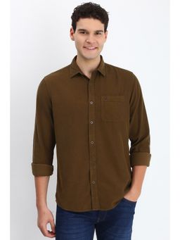 Allen Solly - Men Brown Custom Fit Textured Full Sleeves Casual Shirts