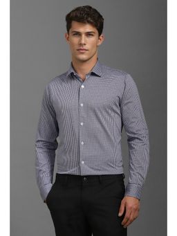 Louis Philippe - Men Navy Blue Slim Fit Print Full Sleeves Formal Shirt