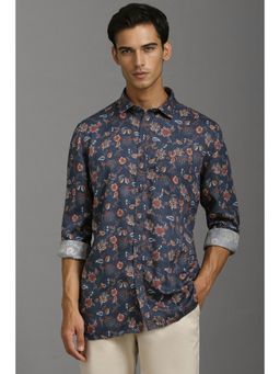 Louis Philippe - Men Navy Slim Fit Print Full Sleeves Casual Shirt