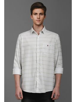 Louis Philippe - Men White Slim Fit Stripe Full Sleeves Casual Shirt