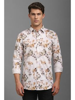 Louis Philippe - Men White Slim Fit Print Full Sleeves Casual Shirt