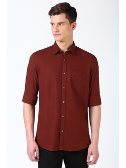 Peter England - Men Maroon Slim Fit Solid Shirt