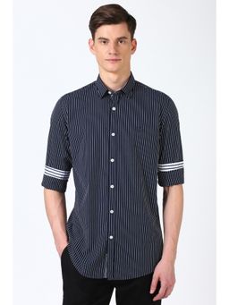 Peter England - Men Navy Slim Fit Stripe Shirt