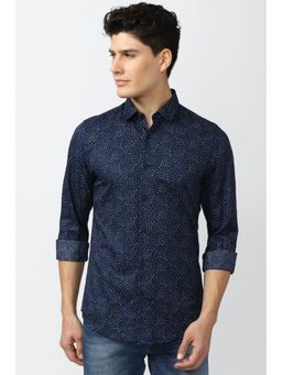 Peter England - Men Navy Super Slim Fit Print Full Sleeves Casual Shirt