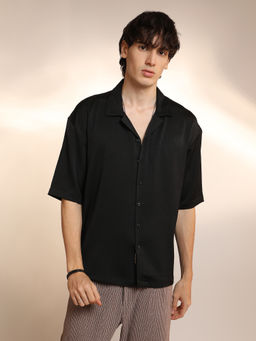 Campus Sutra - Men'S Onyx Black Solid Crinkle Oversized Shirt