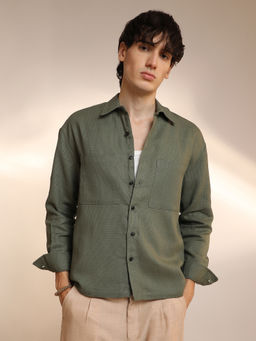 Campus Sutra - Men'S Olive Green Solid Canvas Utility Shirt
