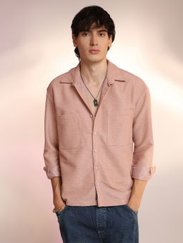 Campus Sutra - Men'S Blush Pink Chevron-Woven Utility Shirt