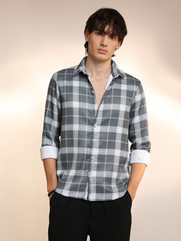 Campus Sutra - Men'S Slate Grey Tartan Plaid Shirt