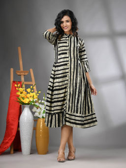 CHARUKRITI - Black Rayon Midi Dress with Sequence Work