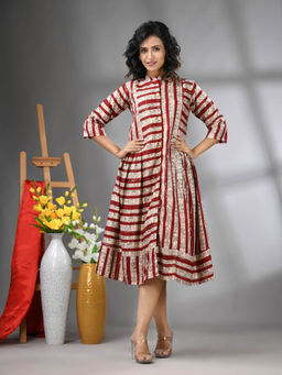 CHARUKRITI - Maroon Rayon Midi Dress with Sequence Work