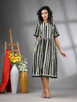 CHARUKRITI - Black Rayon Midi Dress with Sequence Work