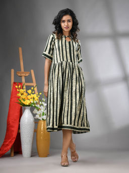 CHARUKRITI - Green Rayon Midi Dress with Sequence Work