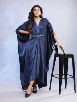BohoJazz - Navy Blue Drape Cowl Kaftan Dress