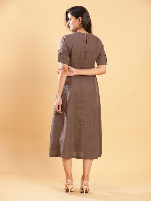 open lace back dress TEODORA Black High Neck Sleeveless A-line Princess Cut Midi Dress main image 1