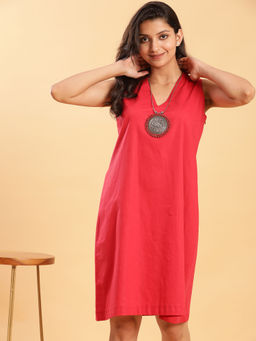 BohoJazz - Red Linen A-Line Dress