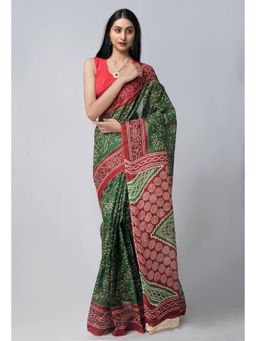 Unnati Silks - Green Pure Kota With Bandhani Prints Cotton Saree with Unstitched Blouse
