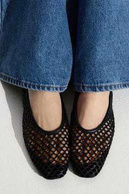 H&M - Women Black Perforated Leather Ballet Pumps