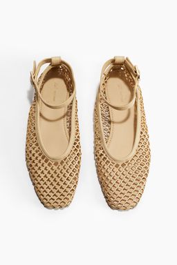 H&M - Women Yellow Perforated Leather Ballet Pumps