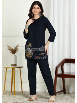 Gahan - Women Black Cotton Flex Embroidered Co-Ord Set