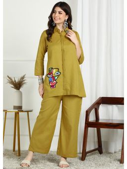 Gahan - Women Mustard Cotton Flex Embroidered Co-Ord Set