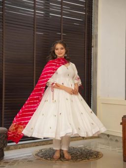 Gahan - Anarkali Kurta White Chanderi Silk Regular Flared Pant with Dupatta