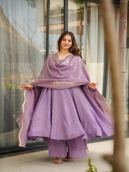 Gahan - Anarkali Kurta Purple Chinon Regular Flared Palazzo with Dupatta