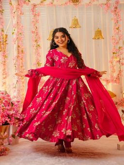 Gahan - Anarkali Kurta Pink Chinon Regular Flared Pant with Dupatta