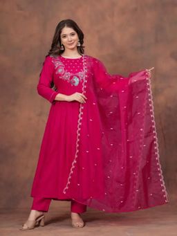 Gahan - Anarkali Kurta Pink Viscose Rayon Regular Flared Pant with Dupatta