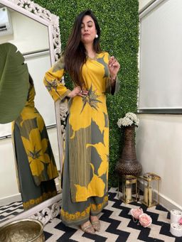 Gahan - Kurta Yellow Viscose Rayon Regular and Palazzo