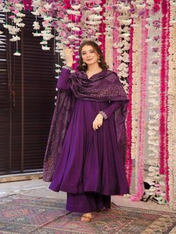 Gahan - Anarkali Kurta Purple Chanderi Silk Regular Flared Calf Length