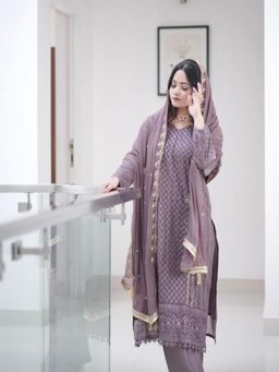 Gahan - Kurta Purple Georgette Regular Straight with Pant and Dupatta