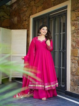 Gahan - Anarkali Kurta Pink Georgette Regular Flared Palazzo with Dupatta